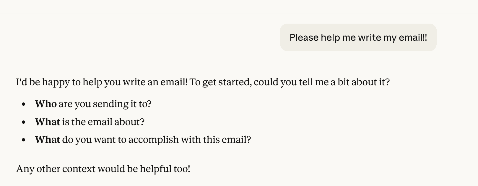 Chatbot email request