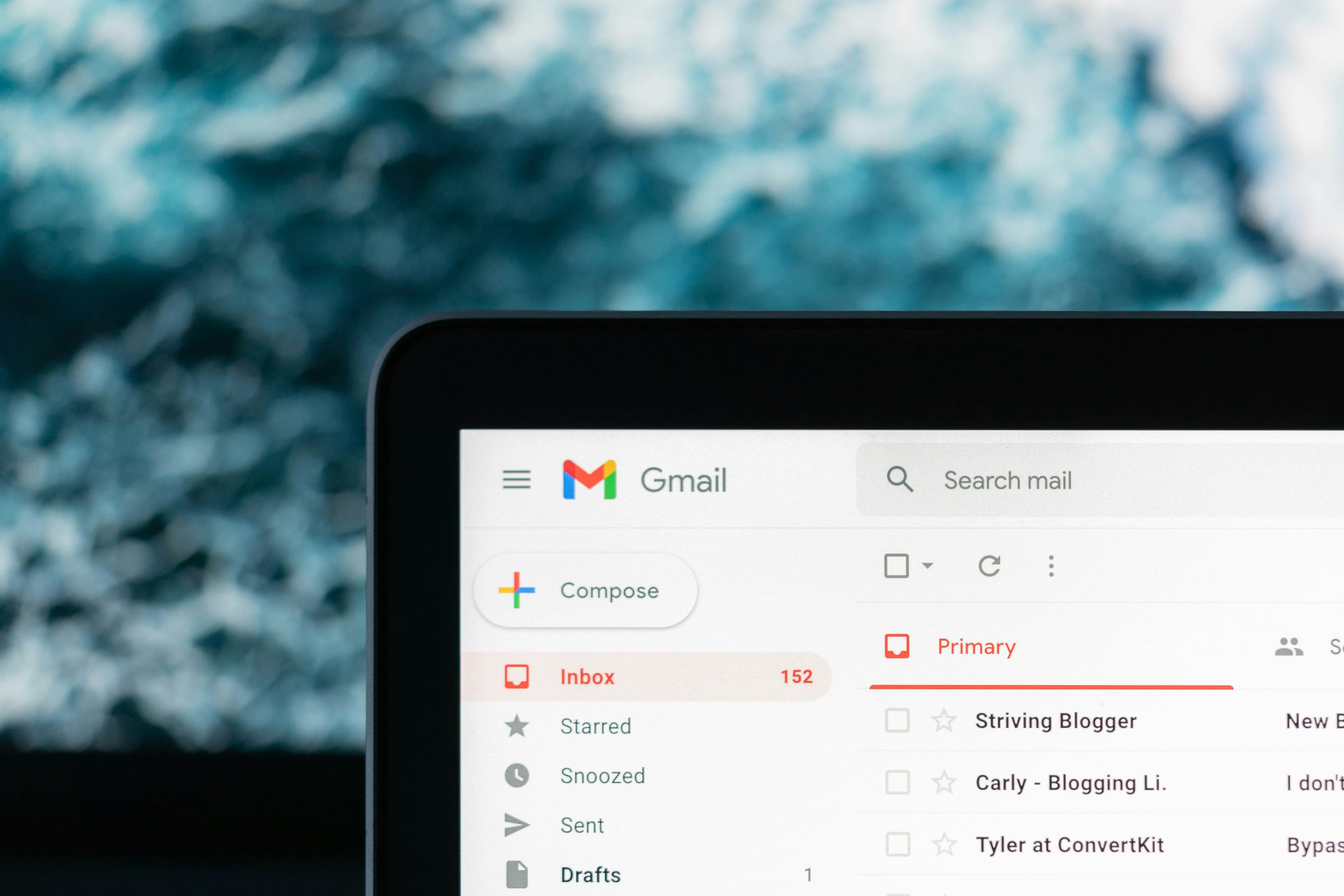 Screen showing Gmail inbox