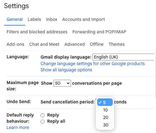 How to change the Undo Send time in Gmail: Step 3